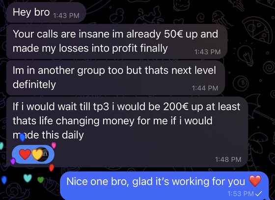 Member message saying the calls are working and they are back in profit